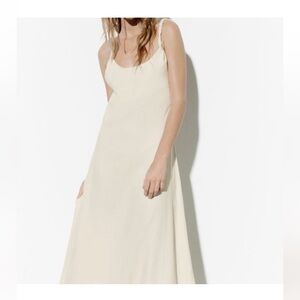 NWT Zara linen blend cream open back dress
